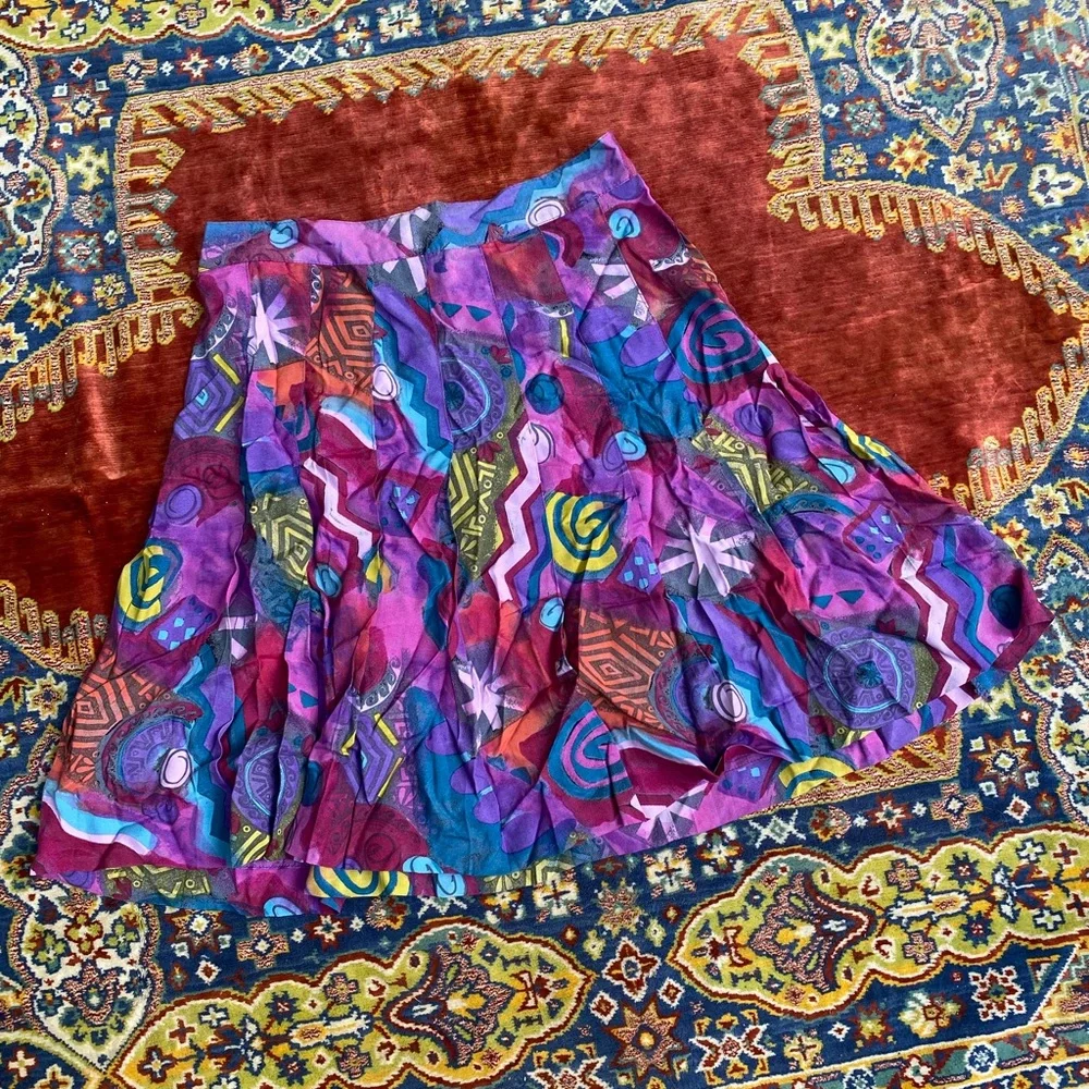 Women Geometric Purple Yellow 90s Women Size 12 Twelve Mini Skirt The Limited - Picture 4 of 5